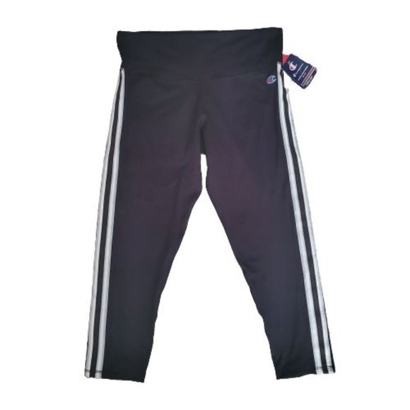 Champion Women's White Side Stripes High Rise Tights, Black Plus Size 2XL NWT - Picture 2 of 13